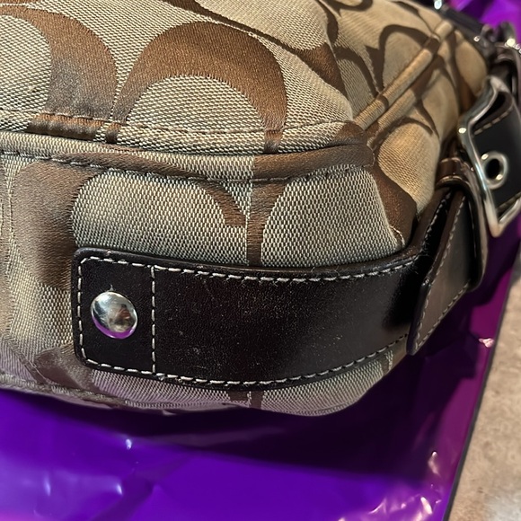 Coach Brown and Tan Signature Shoulder Bag with Leather Trim - Picture 8 of 10